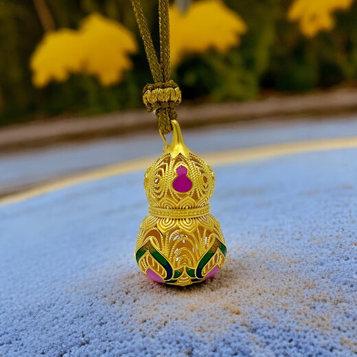 VZZS Lemon Hao Meng Shui Bei gold-wrapped silver craft ancient enamel color hollow gourd pendant ethnic style pendant total weight 13 grams gold content 1.3 grams