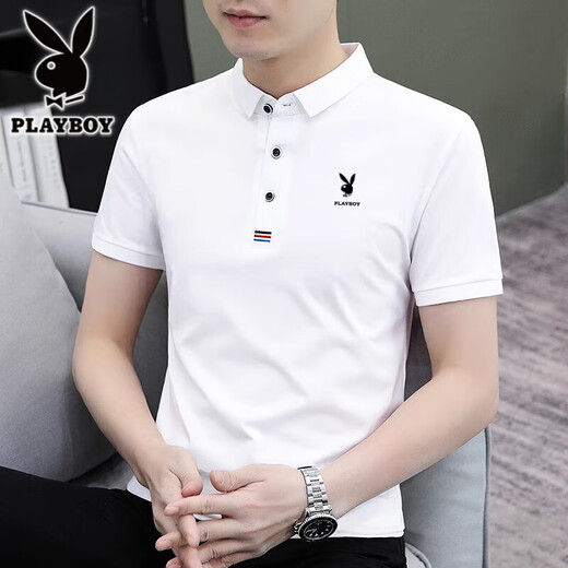 Playboy high-end pure cotton short-sleeved T-shirt for men's summer new quality skin-friendly and breathable high-end casual young and middle-aged polo shirt genuine 844 blue M 85-100Jin [Jin equals 0.5 kg]