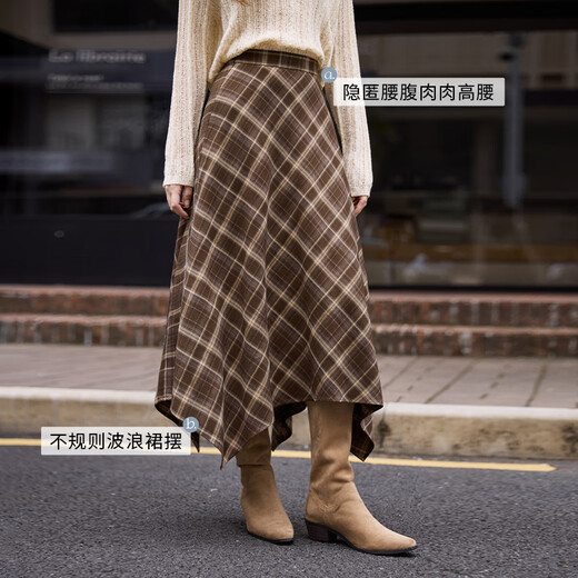 Xiangying Maillard Coffee Color Plaid Skirt Women's 2025 Autumn New Style Unique and Unique Irregular High Waist Skirt Coffee Color M 160/64A/95-110Jin Jin is equal to 0.5 kg