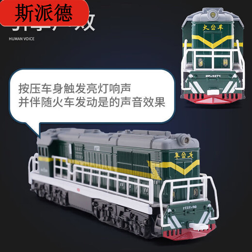 斯派德老款仿真绿皮火车模型合金车模儿童火车玩具声光男孩礼物收藏摆件 和谐号火车头-红色【店长款】