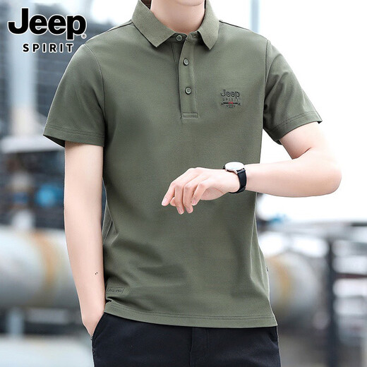 JEEP SPIRITJeep吉普男士短袖t恤夏季新款宽松运动体恤翻领透气休闲polo衫男 7027军绿 M