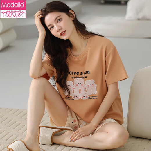 Modal Damen Kurzärärmelte Pyjamas Set Summer Pure Cotton Home Kleidung rein Baumwolle kann außerhalb des dünnen Sommer-Cartoon-Cartoon-Cartoons Y9854 M Empfohlen 75-95jin [Jin gleich 0,5 kg]