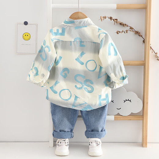 Balabala boys' shirt pure cotton children's shirt long sleeve 2025 spring and summer new style 234567 year old baby boy coat top trendy blue_letter_only sell shirt 90 cm