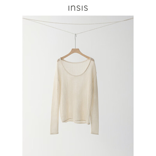 INSISFEMME and paper yarn 2025 summer vacation feeling U neck hollow flower layered knitted blouse women Moscow white S