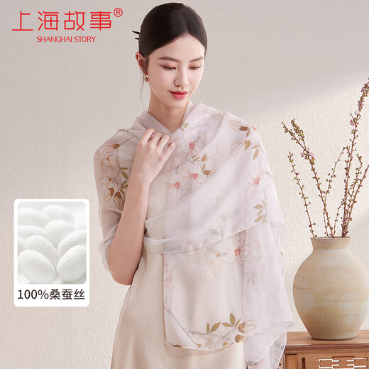 上海故事真丝丝巾女纱巾100%桑蚕丝春夏生日送妈妈礼物防晒披肩围巾礼盒