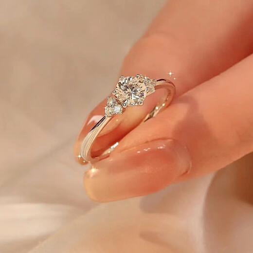 MZMZ platinum ring for women pt950 platinum engagement diamond ring Valentine's Day birthday gift for girlfriend and wife when/next day delivery - light luxury - brilliant three-stone diamond ring