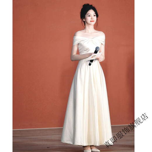 Really white evening dress for women, high-end light luxury, niche engagement, certificate registration, small person's art exam graduation, can be worn at ordinary times, white long S