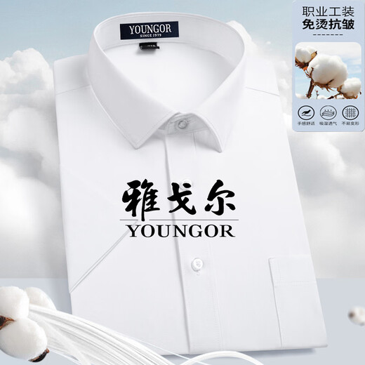 GY雅戈尔男士短袖衬衫中年商务休闲条纹免烫抗皱职业正装纯色棉衬衣 蓝3D纹 DX6636 41 建议145-155斤