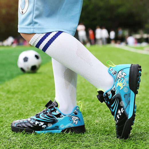 Zapatos de fútbol para niños uñas rotas zapatos para niños transpirables zapatos de entrenamiento de la escuela primaria botones rotativos zapatos de fútbol de niños 9896 negro 28
