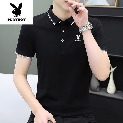 花花公子（PLAYBOY）高端男士短袖t恤2025夏季新款半袖体恤Polo.衫男潮流韩版修身 844白色+844黑色 M 建议90-110斤