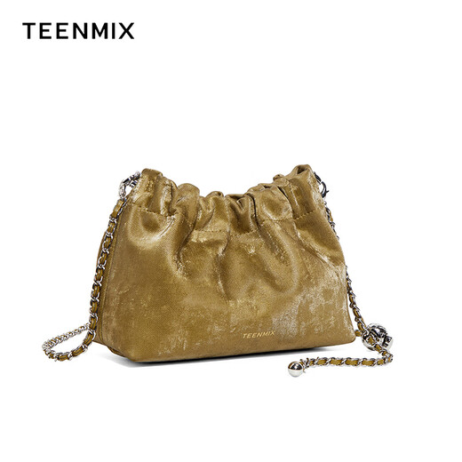 Tianmeiyi Bag féminin Sac nuage de vache de vache Nouveau sac plié chinois plié petit sac à balle en or sac d'anniversaire cadeau pour petite amie Olive Green