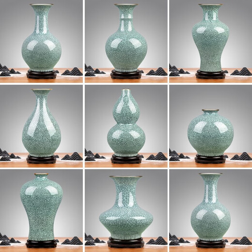 傲世景德镇陶瓷器仿古中式花瓶工艺品客厅摆件艺术品玄关博古架装饰品 仿古裂纹石榴瓶+底座+证书