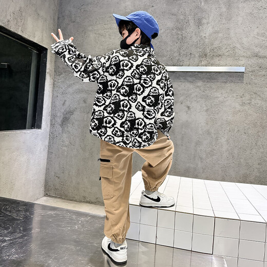 Xin Youyu Street Style Cool Style 2025 Spring and Autumn New Fashion Shirt Personalized Panda Print Pattern Casual Shirt Black 150