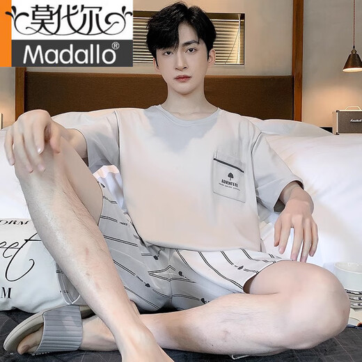 莫代尔睡衣男款夏季纯棉2025新款青少年夏天短袖短裤男士家居服外穿套装 HD9928 L 【适合100-120斤】