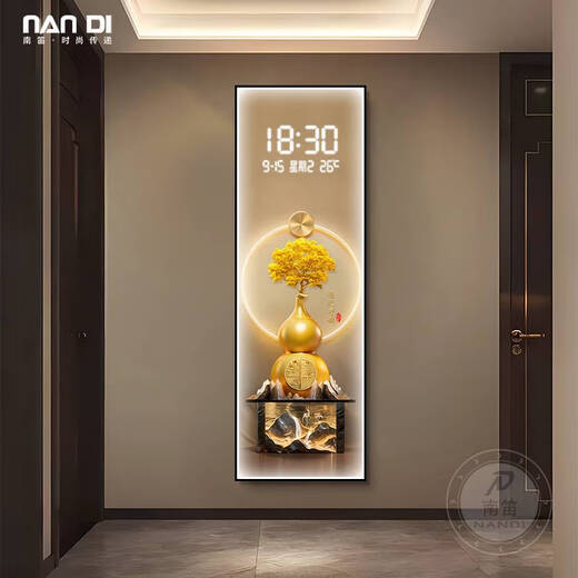 Yonghuan porch decoration painting gourd for money tree electronic screen clock mural slender strip living room aisle hanging painting BY3527 vertical 50*150cm gold frame brushed aluminum