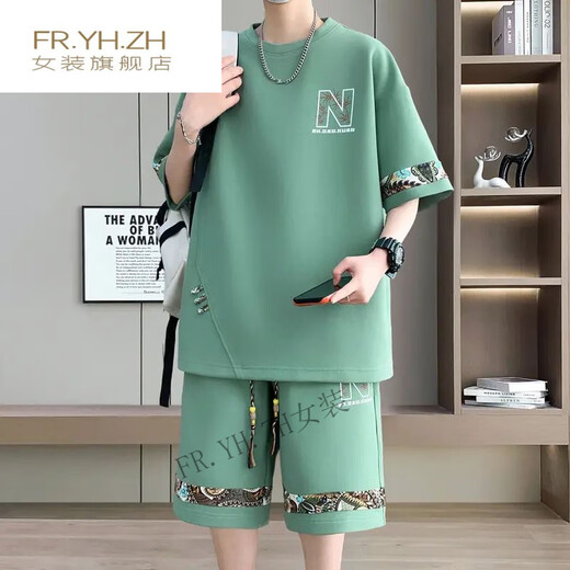 FR.YH.ZH凌越男装店2025夏季休闲运动套装男士百搭两件套 SI23黑色(YYW6195)ER5SI L(110-130斤)