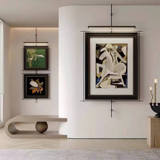 
Yonghuan wall metal hanging boom hanging painting with light style hotel model room entrance tea room creative decoration decoration A style overall 13575 picture frame 6380 light wiring model