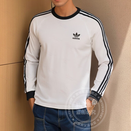 阿迪达斯 （adidas） 三叶草男装女装夏季新款情侣修身长袖T恤棉质透气休闲运动服 黑色/IA4877 2XL