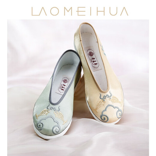 老美华夏季新款老北京布鞋女休闲鞋手工千层底汉服女鞋新中式绣花 绿色 36