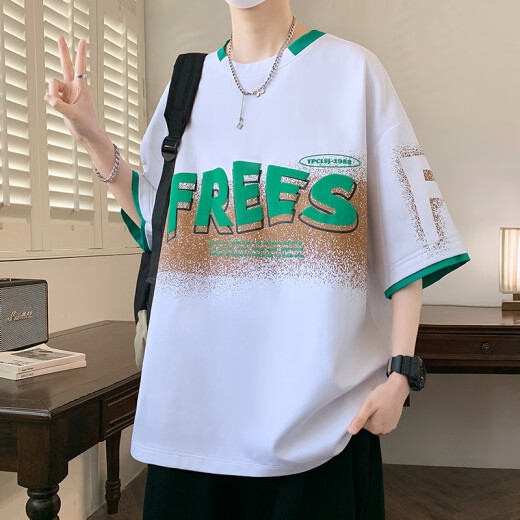 QLTQZQ Sommer kurzärmelig T-Shirt Boy 12-15 Jahre alte Schüler der Junior High School 13 trendy hübsch 14 Jugendliche Lose Top 695 Grün (einzelne kurzärmelige) Qualitäts-Upgrade M 85-110jin [Jin gleich 0,5 kg]