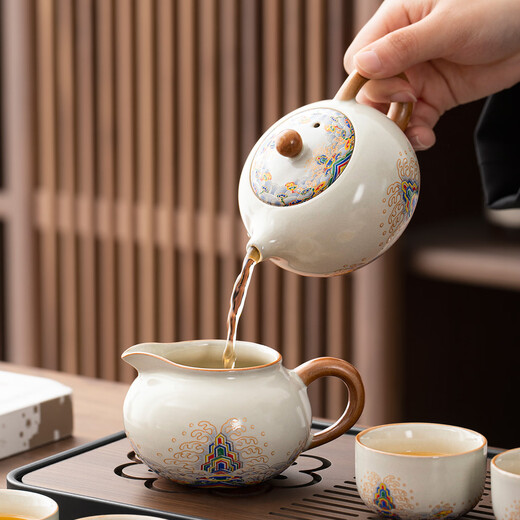 Tangfeng Ru Kiln Kung Fu tea set complete set for home office reception and tea making special ceramic teapot teacup teatray small set Four Autumn Tea Tray + Jiangya Xishi Pot + 4 male cups