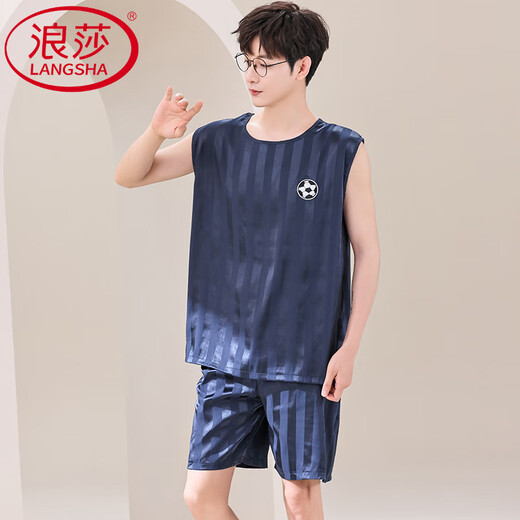 浪莎（LangSha）轻奢睡衣男夏季背心年新款青年简约冰感夏天薄款访真丝家居服套装 9901 冰丝 2XL (140一160斤)