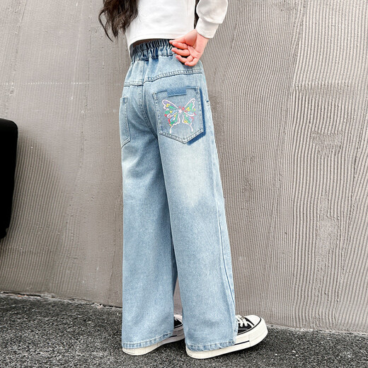 
Wooden wooden house girls jeans spring and autumn children's loose wide-leg pants medium-sized children's casual trousers spring fashionable and fashionable children's clothing
