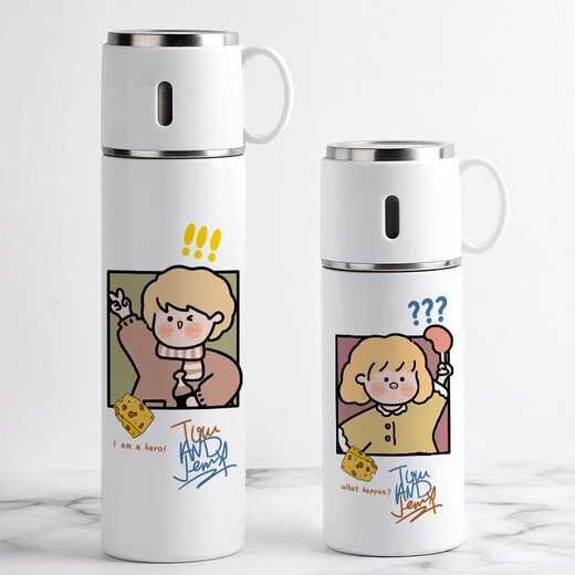 
Chengliu couple ins men and women thermos cups with high appearance cute hand-held creative cartoon custom water cup with cup lid, lid can be used as cup 480mlBW4877 girls