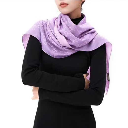 Gucci (GUCCI) Double G double-sided woven pattern, tassel shawl, wool scarf, same style for men and women, New Year gift for couples, light purple 165904-3G646-5372