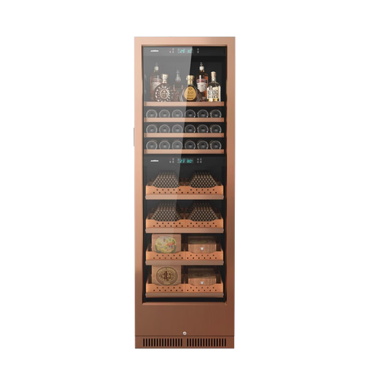 Double fingerprint password lock, dual temperature wine cigar cabinet, constant temperature and humidity red wine and cigar integrated cabinet, rose gold dual temperature zone cup pendant