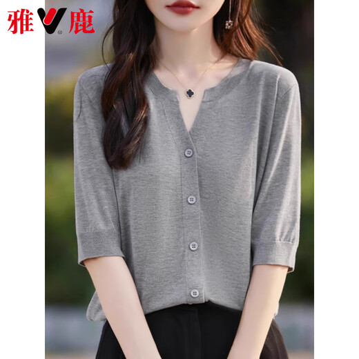 Yalu High-End Summer New Style Laised Tennis kurzärmeligter Pullover für Frauen dünne Fünf-Punkte-Hülle französische Strickjacke Marine Blue M 80-105