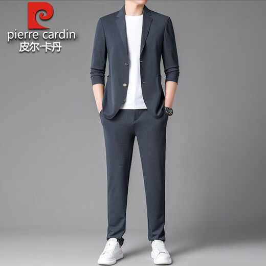 Pierre Cardin high-end seamless suit suit men's summer new thin suit jacket business formal casual sports two-piece set black two-piece set XL 125-145Jin Jin equals 0.5 kg