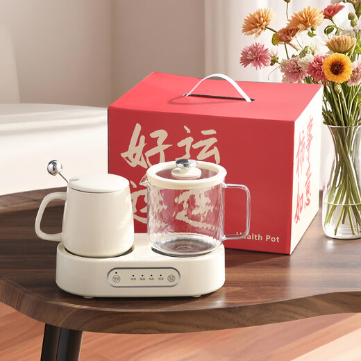 All-glass health pot double-cup tea boiler stewing all-in-one kettle small automatic constant temperature ceramic thermos cup double pot set 0.8L +0.4L office stew cup
