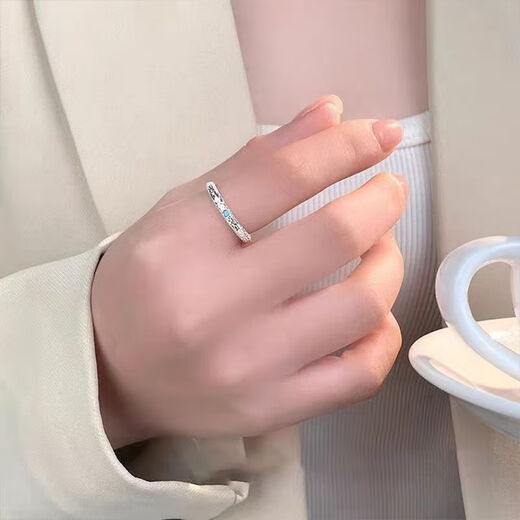 RSRDDY Old Phoenix 9999 sterling silver frosted aquamarine ring for women simple design plain ring index finger ring opening adjustable frosted plain ring open ring Lao Fengxiang same style exquisite gift box gift selection