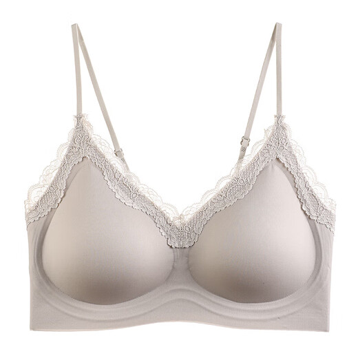 
Pure sexy lace traceless underwear for women with small breasts gathered to make them look big and thin vest-style thin shoulder strapless bra. High-end gray L (75C/80AB recommended)