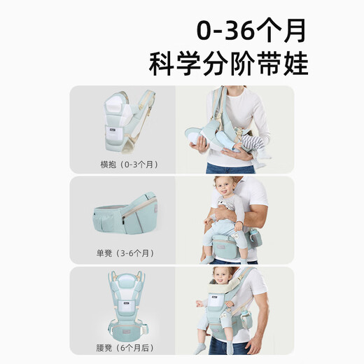 
Budou Mom [New Product] Baby Strap Waist Stool Front Holding Baby Holding Artifact Multifunctional Four Seasons Universal Stool Breathable Baby Star Blue (Pure Cotton Storage Four Seasons)