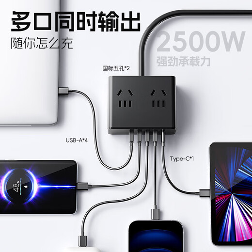 JD Logistics Original N6 Desktop-Ladestation, Steckerleiste, USB-Buchse, Steckerleiste, Multi-Port-Schnellladegerät, Multifunktions-Steckdosenleiste, tragbare Zauberbox, reinweiß, 4 Steckplätze + 2 USB + 1 Typ C, 0,8 Meter