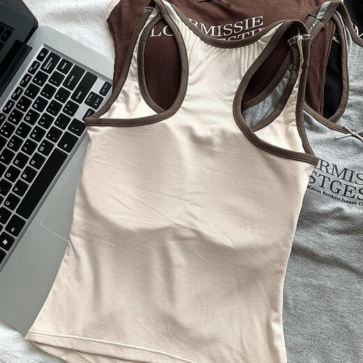 Modal suspender vest for women with chest pad suspender vest letter printing summer contrast color inside and outside wearing bow top