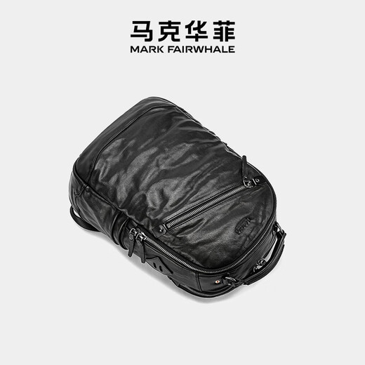 Mark Huafei Business genuine leather backpack with head layer cowhide large capacity trendy backpack deep black