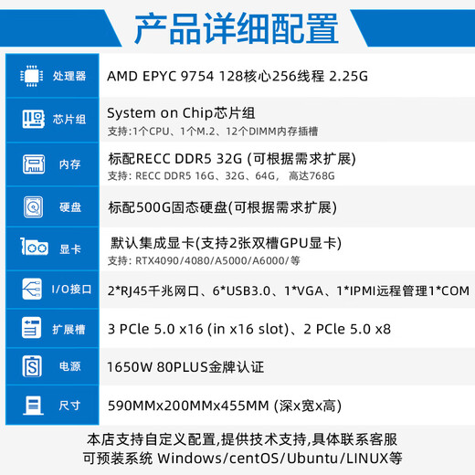 Park Sai Singly Epyc Xiaolong 9654/97544deepseek развертывание графического рендеринга/моделирования вычислений/моделирования/рендеринга CPU/Финансовых элементов вычислений CFD Server Workstation Host 9754 128 Core 256 потоки 2.25g Содержит 32G Memory Solid State.