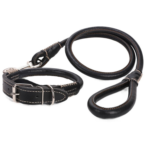 SLPC Dog Rope Large Dog Labrador Golden Retriever Dog Walking Rope Collar Set Medium Dog Leash Black L (40-70 Jin Jin equals about 0.5 kg)