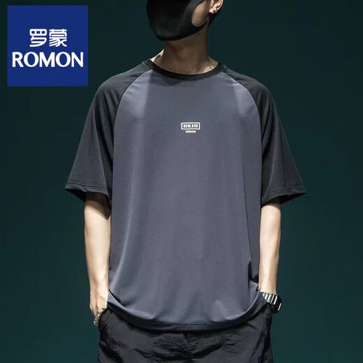 
Romon 2025 summer ice silk mesh raglan sleeve short sleeve top men loose large size thin breathable quick-drying sports T-shirt [ice silk quick-drying] 844 dark gray T-shirt M [recommended 85-100Jin [Jin equals 0.5 kg]]