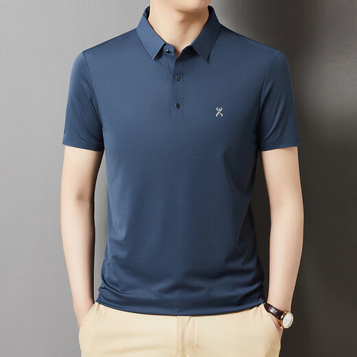 Jinba Men's Clothing (K-Boxing) Jinba Brand Men's Short Sleeve T-shirt Mulberry Silk Summer Casual Lapel Men's Polo Shirt [Mi Xing] 699 2XL 185/100A