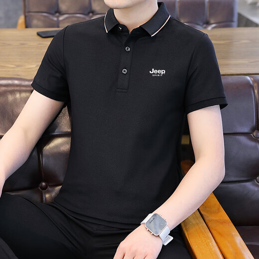 JEEP SPIRIT 短袖T恤男半袖上衣POLO男士新款夏季休闲商务中青年条纹半截 663 6636灰绿 M-(90斤-115斤) 均码