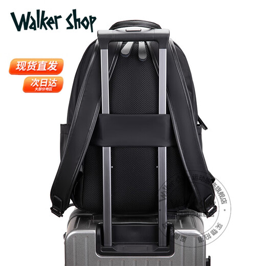 Walker Shop【2025年新款】双肩包韩版简约背包防泼水尼龙牛津布旅行电脑包 黑色15.6寸(43*32*13CM)