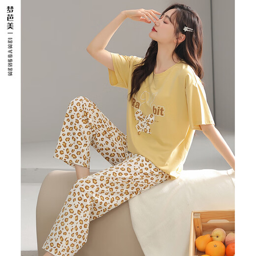 莫代尔带胸垫睡衣女夏季100%纯棉短袖长裤全棉家居服女夏款2025新款夏天 CF5009(有胸垫) L (推荐105-120斤) 现货现发