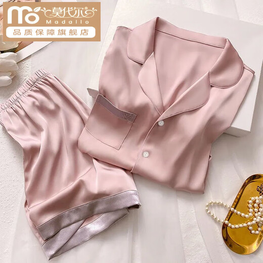 
Modal casual pajamas women's thin summer ice silk short sleeve shorts lapel home clothes summer suit simple to wear outside YFY-9901 [ice silk double short] M [recommended 80-100Jin [Jin equals 0.5 kg]]