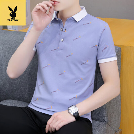 Playboy (Playboy) Summer NUEVA Camiseta de manga corta para la camisa del polo delgada versátil y delgada de hombres.