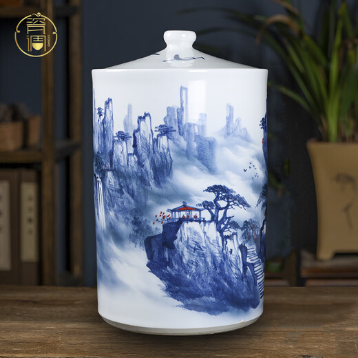 BOMP rice cylinder ceramic storage jar moisture-proof and insect-proof household with lid Chinese retro 40/50 Jin Jin equals 0.5 kg 100 Jin Jin equals 0.5 kg water tank Jingdezhen Huangshan Scenic Spot winter melon shape 100 Jin Jin equals 0.5 kg water capacity water capacity