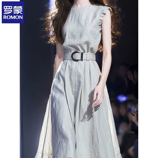 罗蒙连衣裙女2025夏季冷淡系复古无袖气质质感公主小众设计收腰中长裙 图片色 XL 推荐115-130斤